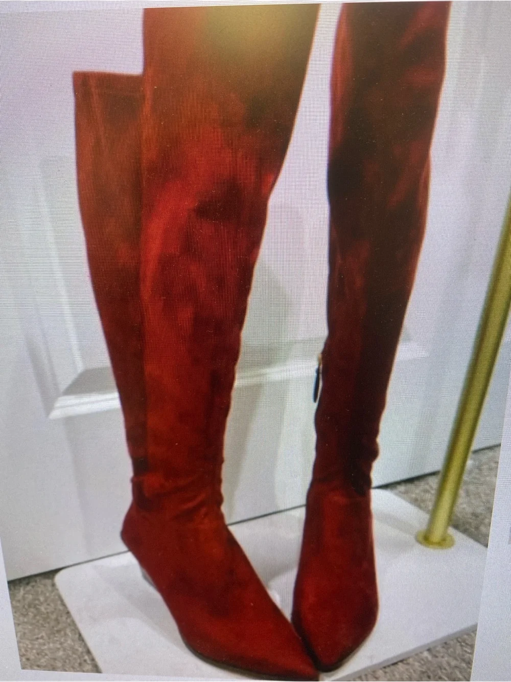 Women's Over-the-Knee Pointed-Toe Suede Boots — Red